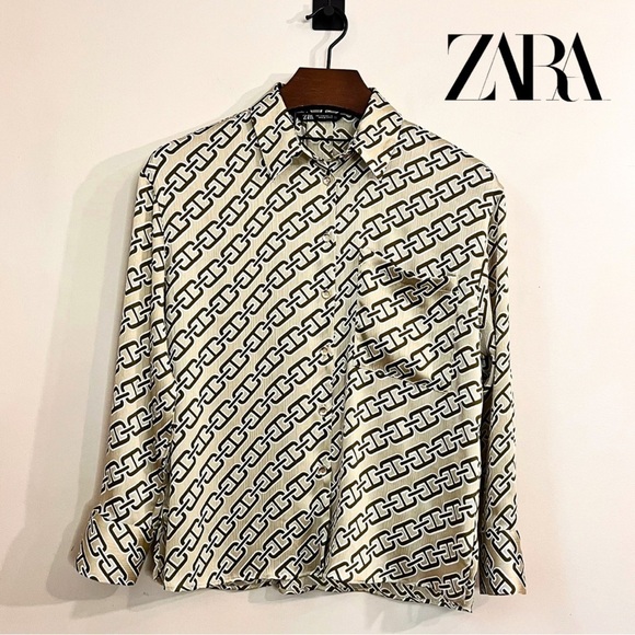 NWOT Zara Chain Link Print Blouse - Picture 1 of 14